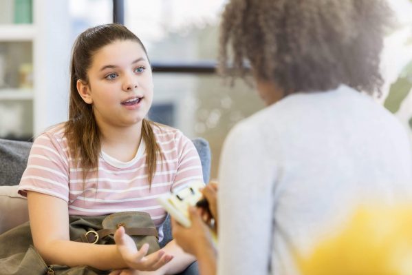 A patient explaining to her therapist.