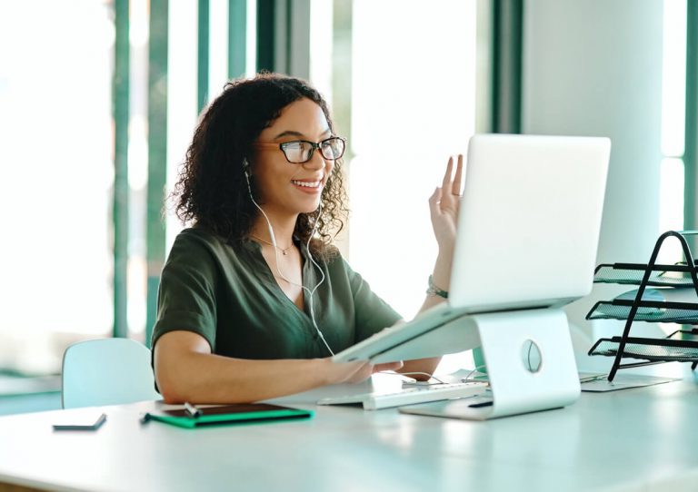 A teletherapist during an online session.