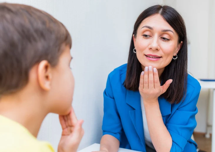 School-based Speech-Language Pathologist with student.